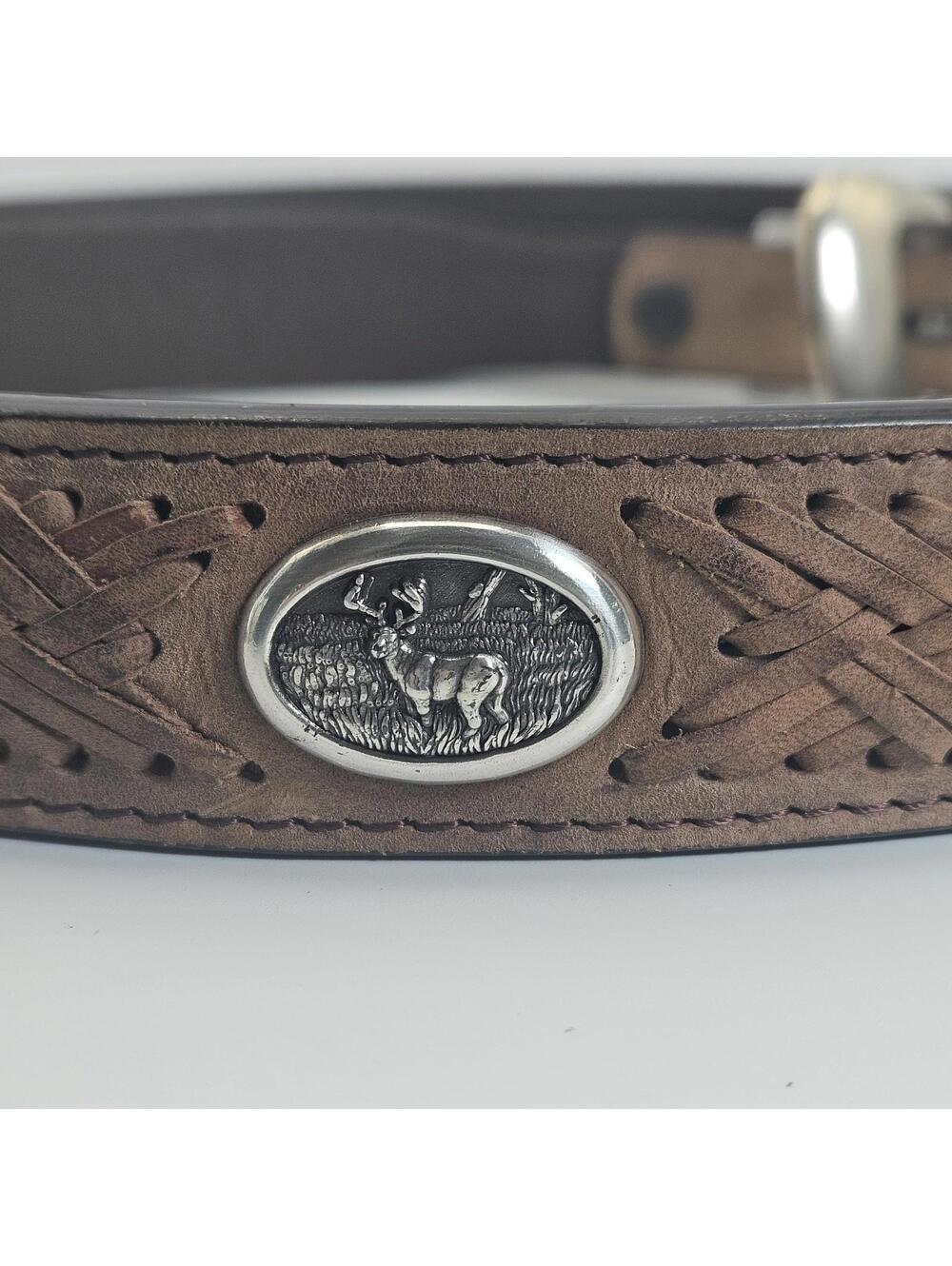 Men’s Badger Genuine Leather Belt Silver Tone Hardware Oval Deer Emblems Size 42